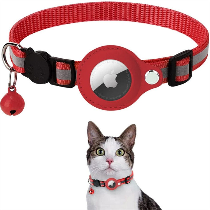 Outdoor-Katzenhalsband mit GPS-Halter, Sicherheitsverschluss, Glöckchen & reflektierender Oberfläche.