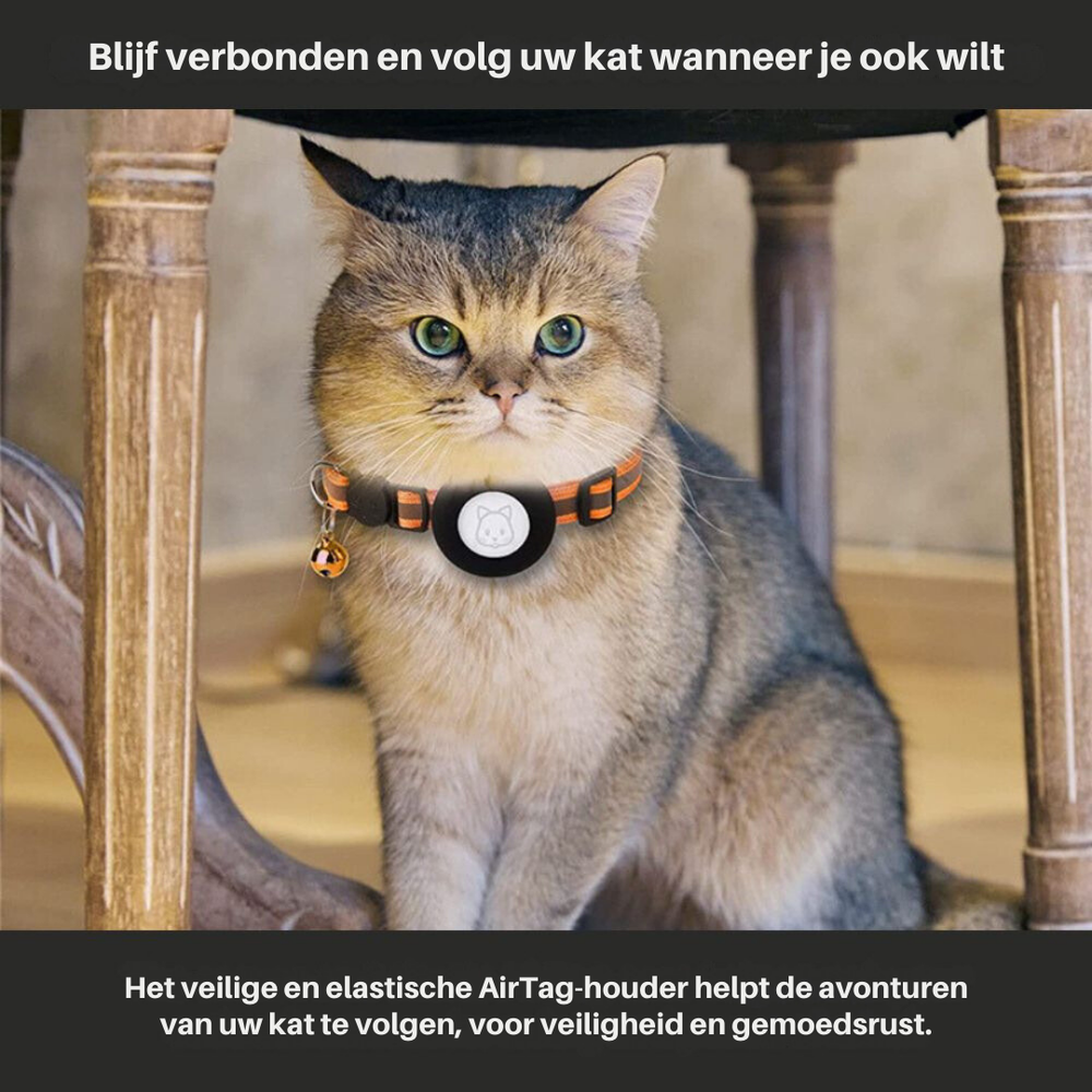 Reflektierendes Katzenhalsband mit GPS-Halter, Sicherheitsverschluss & Glöckchen für Sichtbarkeit.