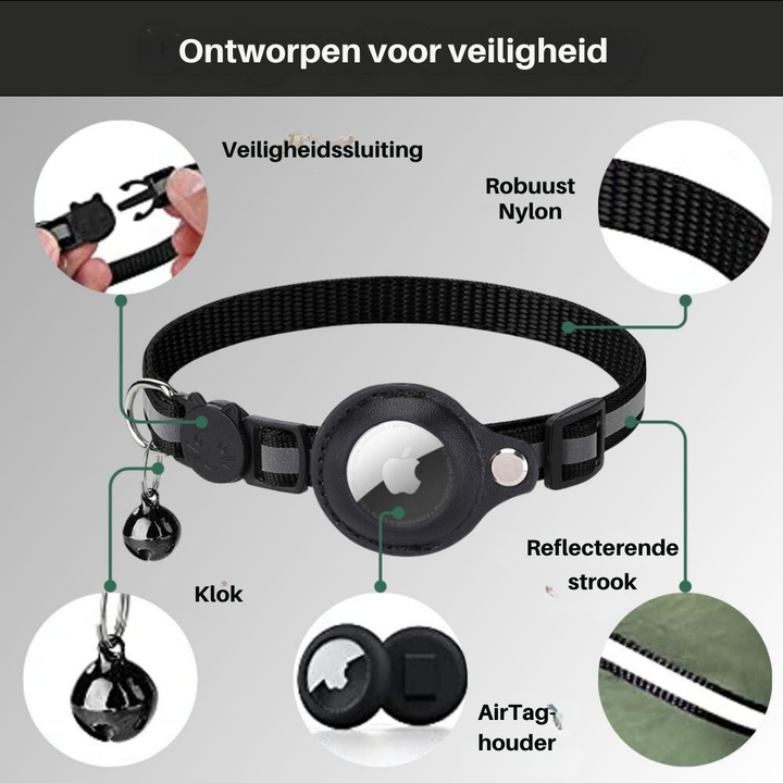 Sicheres Katzenhalsband mit integriertem GPS-Halter, Glöckchen & reflektierendem Design.