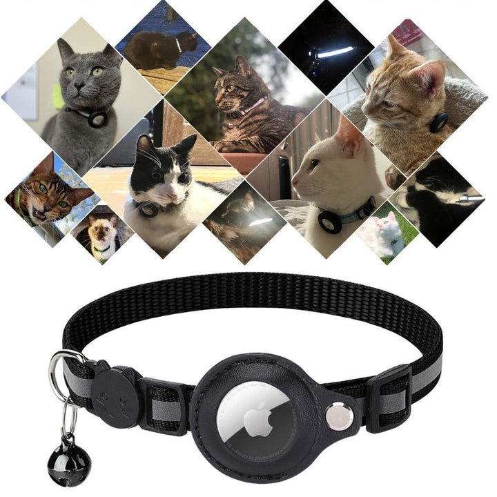 Verstellbares Katzenhalsband mit Sicherheitsverschluss, GPS-Halter & reflektierenden Streifen.