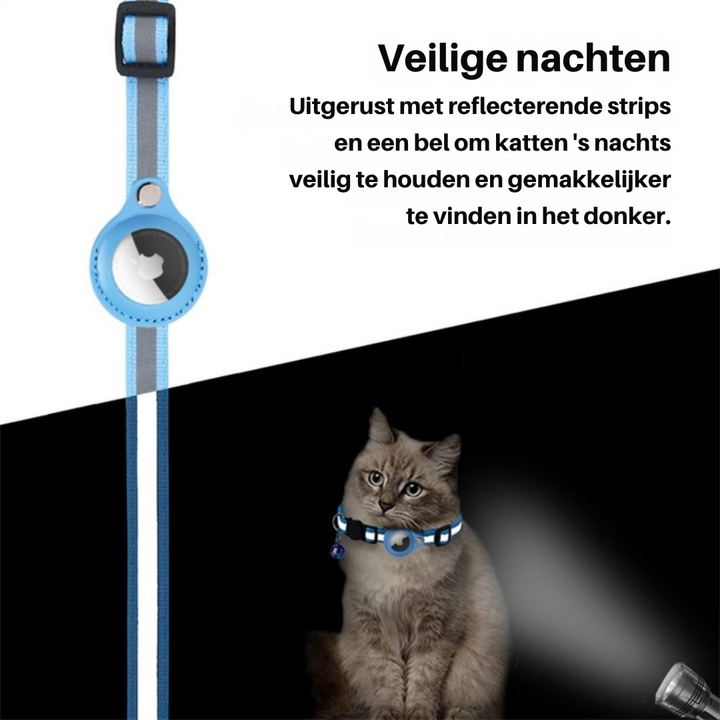 Praktisches Katzenhalsband mit GPS-Halter, Sicherheitsverschluss, Glöckchen & Reflektor.