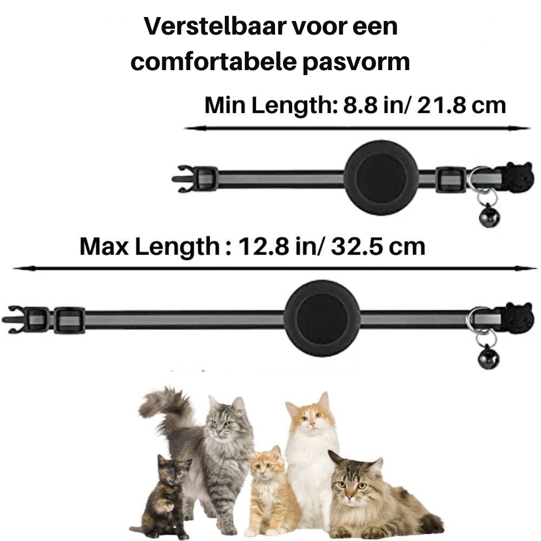 Katzenhalsband mit abnehmbarem Glöckchen, Sicherheitsverschluss & GPS-Halter für Tracker.