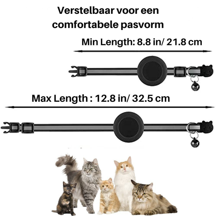 Katzenhalsband mit abnehmbarem Glöckchen, Sicherheitsverschluss & GPS-Halter für Tracker.