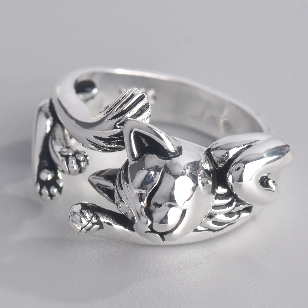 Eleganter, verstellbarer Damen Glückskatzenring aus Sterlingsilber, ein ideales Geschenk für Katzenliebhaber.