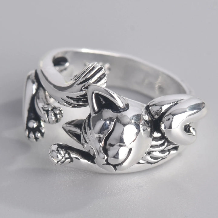 Eleganter, verstellbarer Damen Glückskatzenring aus Sterlingsilber, ein ideales Geschenk für Katzenliebhaber.