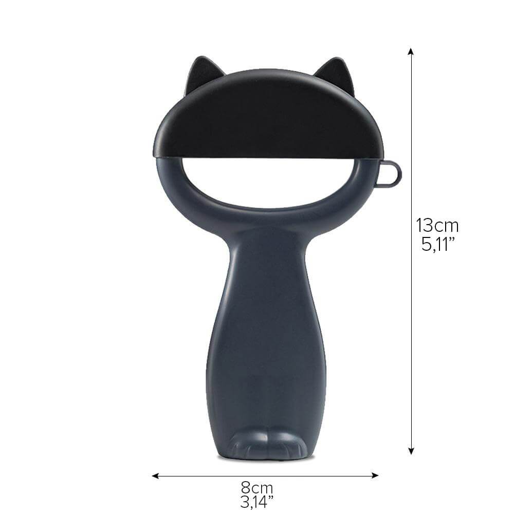 Katzenschäler, schwarz-grau, aus Edelstahl. Praktischer Gemüseschäler für die Designküche, für müheloses Schälen.