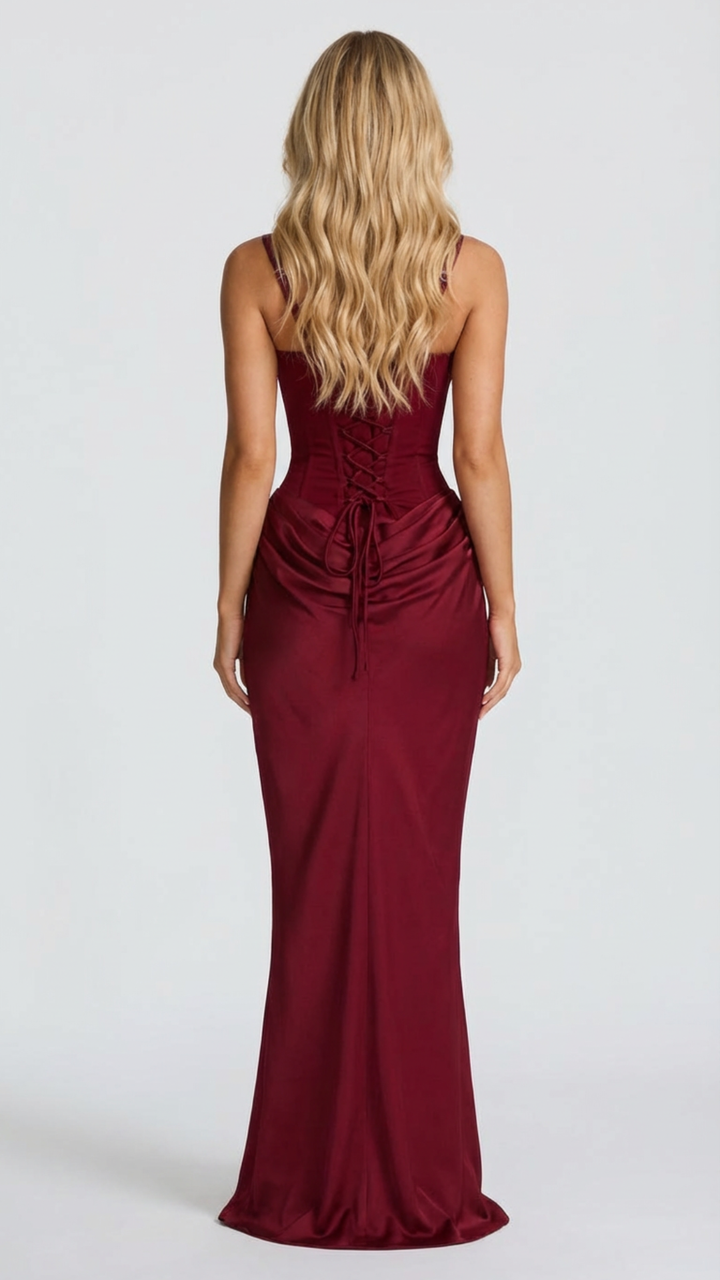 Festliches Damen Maxikleid: Ärmellos, figurbetonter Schnitt, Korsett-Mieder & drapierte Taille für besondere Anlässe.