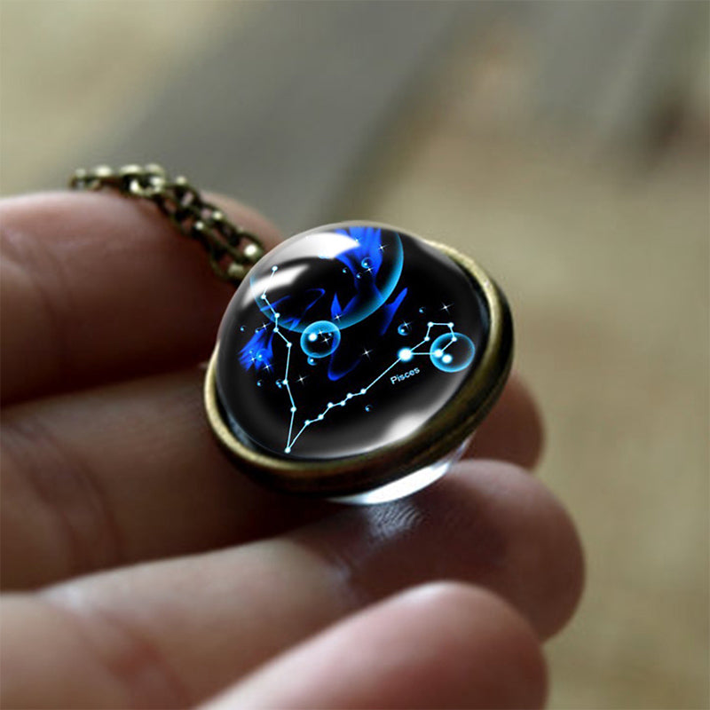 Damen Sternzeichen Glas-Anhänger, rund, mit astrologischem Motiv, für Schutz und positive Energie.