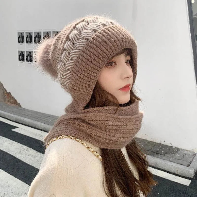 Kuscheliges Beanie-Mützen- und Schal-Set für Damen. Ideal als wärmende Wintermode & elegantes Accessoire.
