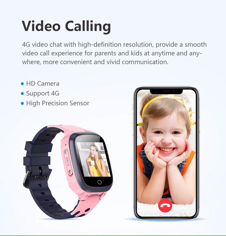 Schwarze Kinder GPS Uhr mit Touchscreen, 4G Mobilfunk, Anruffunktion & genauer Ortung für Kinder.