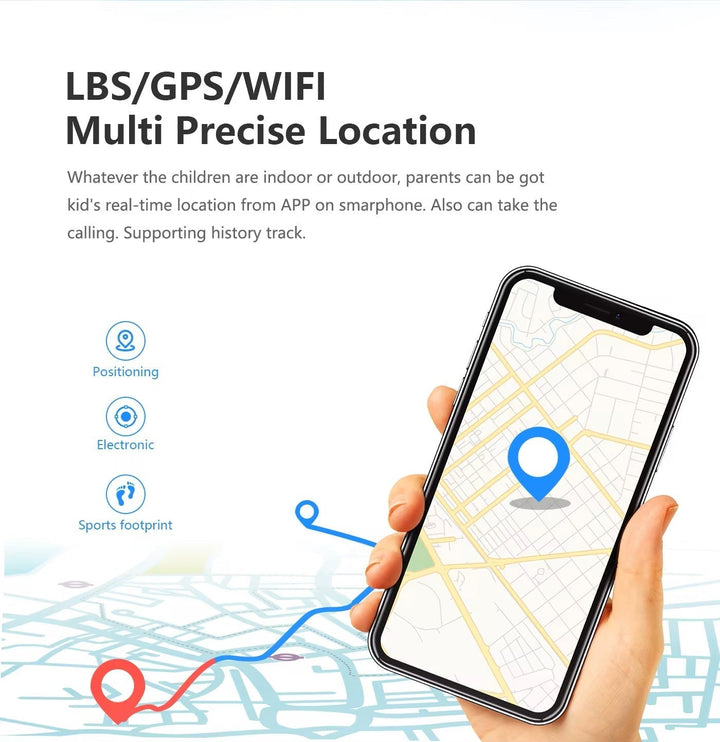 Kind trägt robuste 4G GPS Smartwatch. Für sichere Anrufe, Chat & Standortverfolgung. Ideal für draußen.
