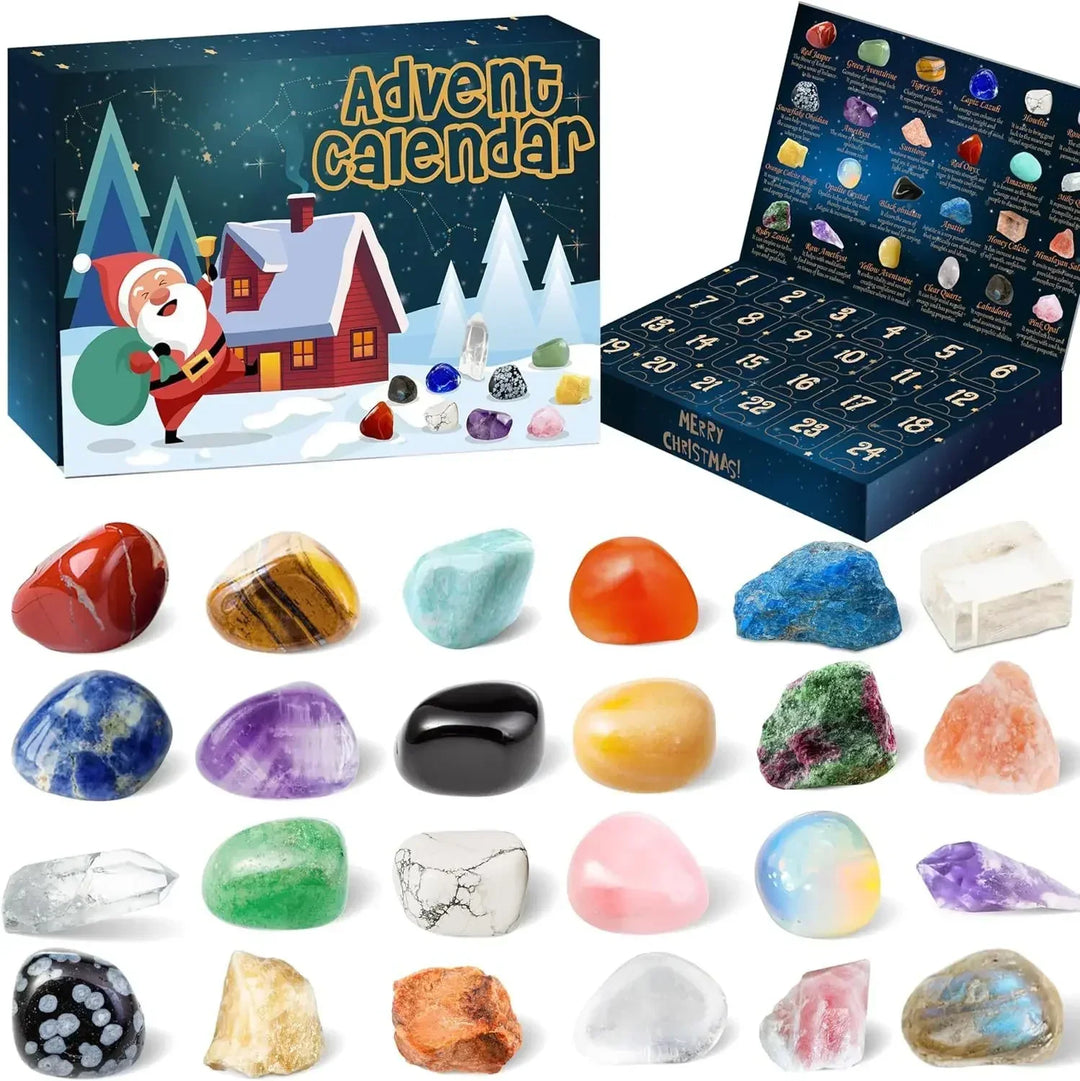 Kinder Adventskalender mit 24 echten Edelsteinen und Kristallen zum Sammeln, Entdecken & Lernen.