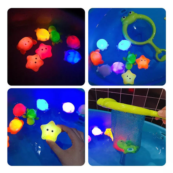 Funkelnde Badefreunde Set "Theodore" mit schwimmenden Leuchtspielzeugen & Fangnetz für Kinder, fördert Motorik.