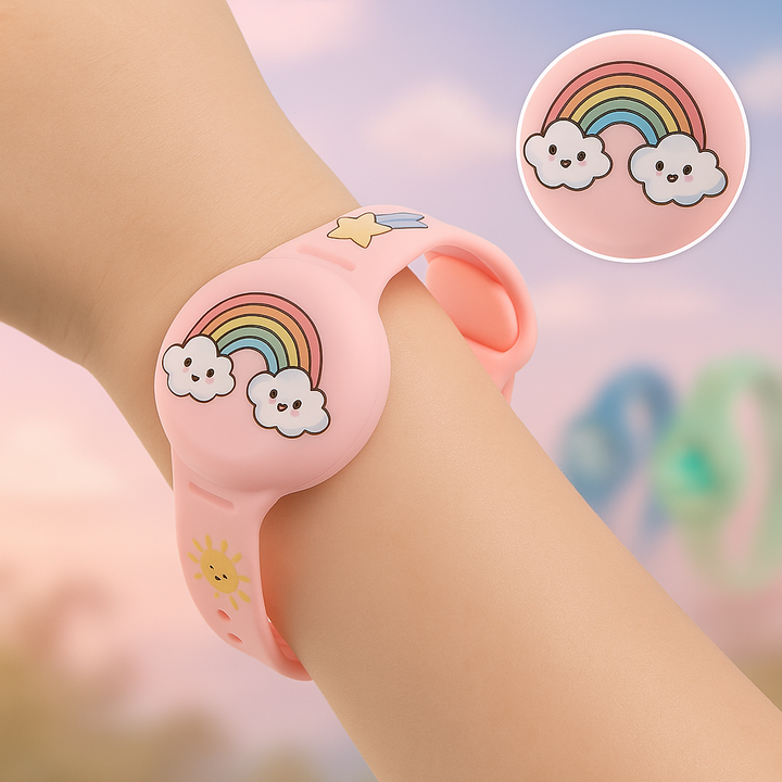 Modernes Silikonarmband mit integriertem GPS Tracker für Kinder. Verstellbar und komfortabel für den Alltag.