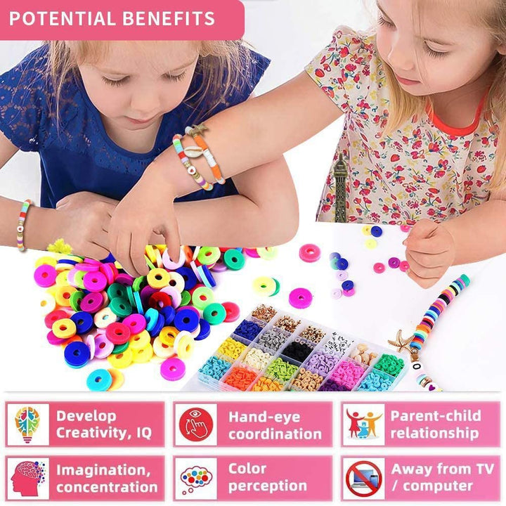Vielfältige Tonperlen in verschiedenen Formen und Farben für individuellen DIY-Schmuck.