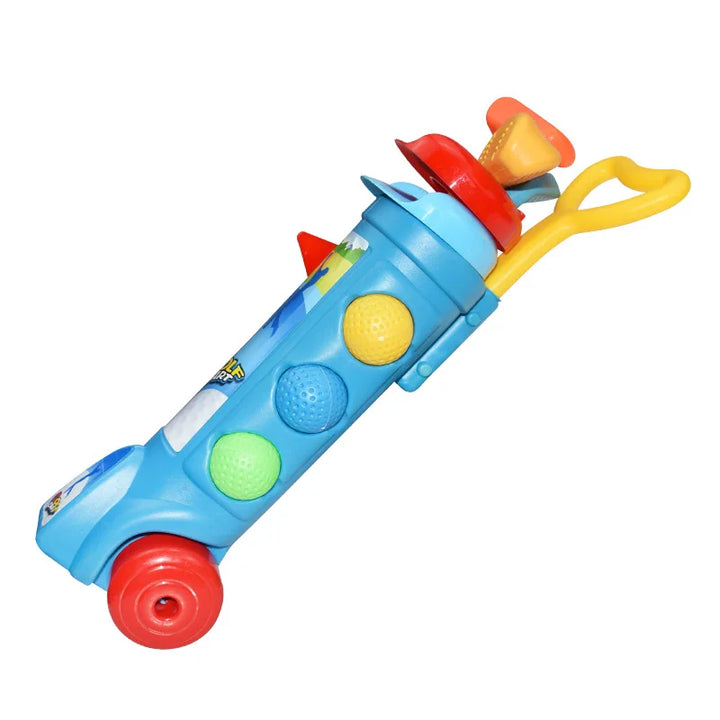 Kinder Golf-Übungsset mit Schlägern, Bällen und Löchern in Rot & Blau für draußen.