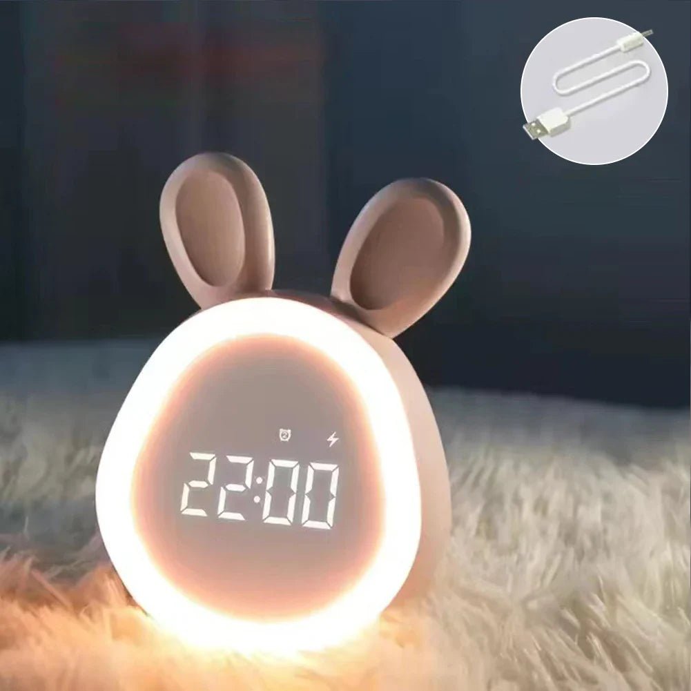Kinderwecker mit LED Nachtlicht im süßen Hasen-Design; ideal für Kinderzimmer und erholsamen Schlaf.