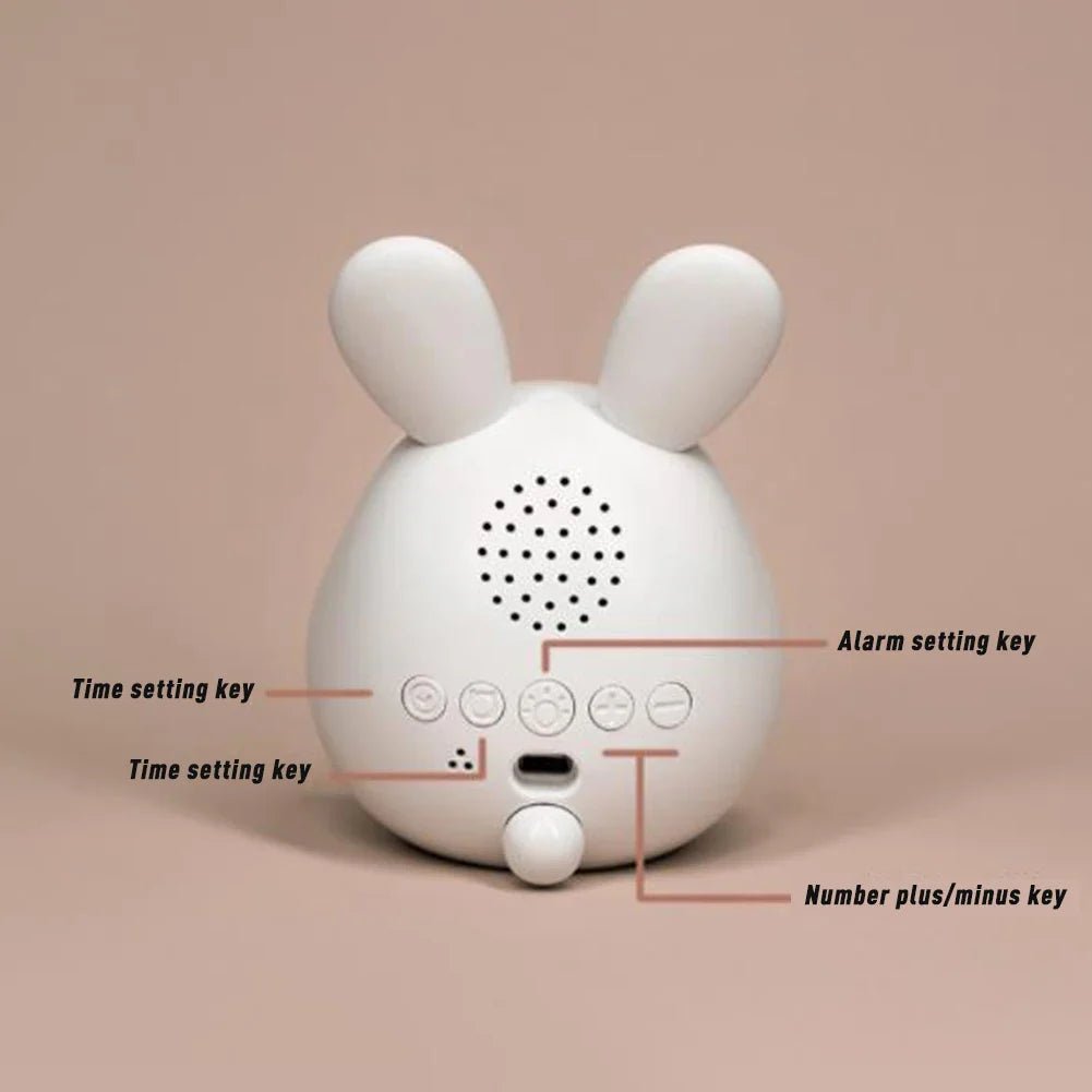 Kinderwecker, Nachtlicht und Kinderuhr in einem; süßes Hasen-Design mit LED-Beleuchtung für Kinder.