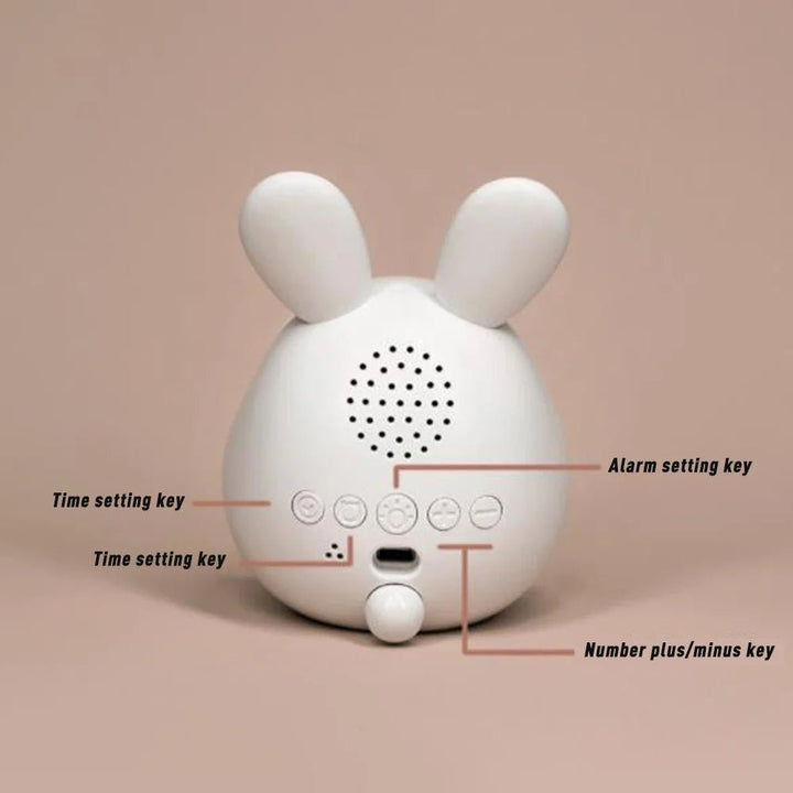 Kinderwecker, Nachtlicht und Kinderuhr in einem; süßes Hasen-Design mit LED-Beleuchtung für Kinder.