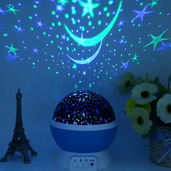 USB Sternenprojektor Nachtlicht mit Farbwexel für Kinderzimmer. Schafft beruhigende Atmosphäre als Schlafhilfe.