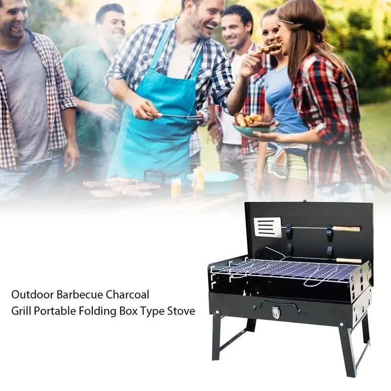 Verstaute Ansicht des portablen Klappgrills, platzsparend für Camping und Reisen.
