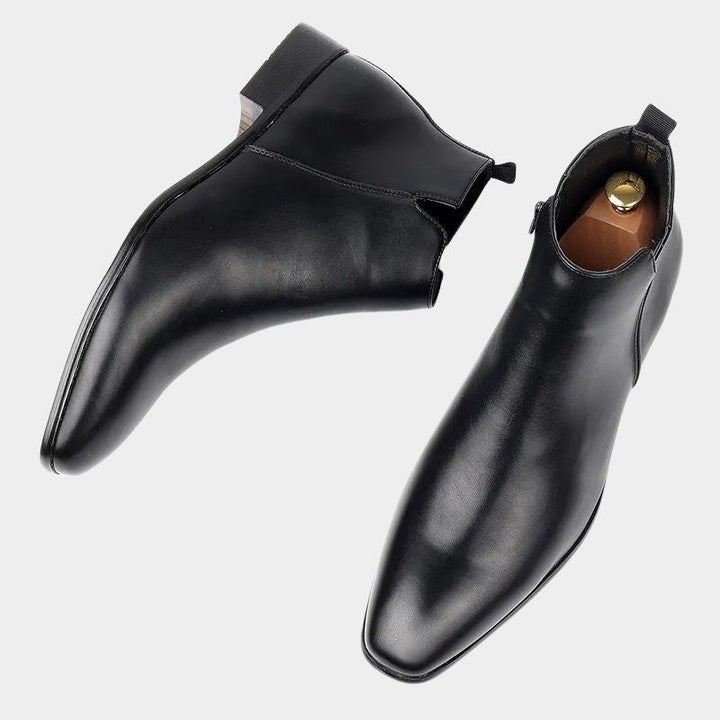 Elegante schwarze Herren-Retro-Stiefel mit seitlichem Reißverschluss, ideal für Komfort & Stil.