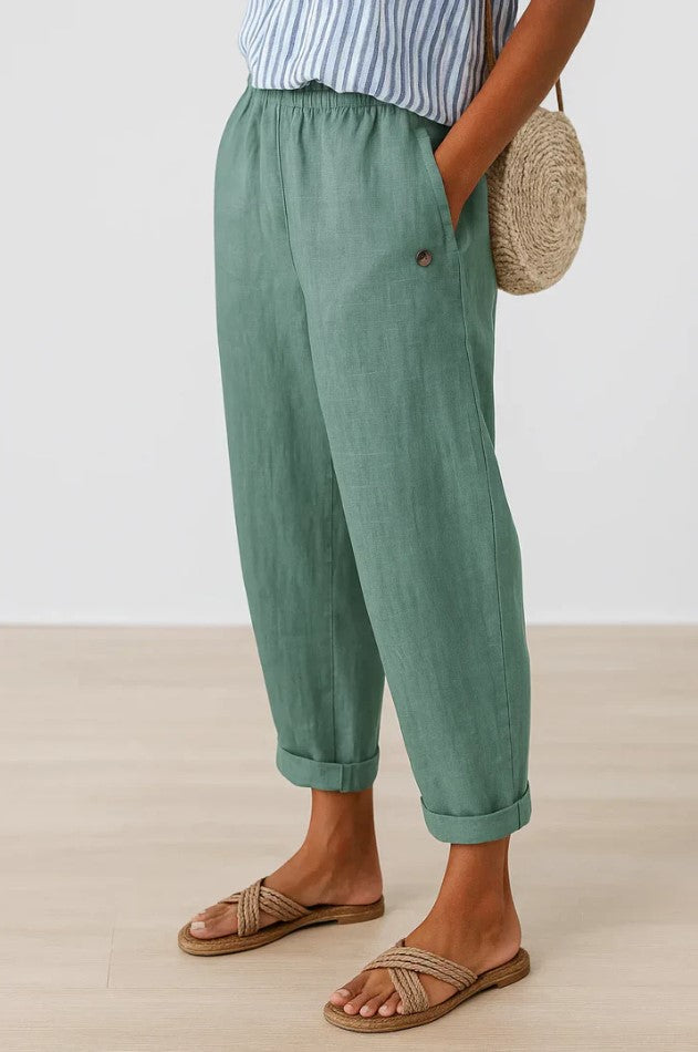 Damenhose mit elastischem Bund und lockerer Passform, elegant und vielseitig.
