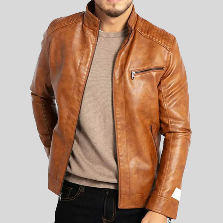 Stilvolle Herren Bikerjacke, winddicht und robust, perfekt als Übergangsjacke für Outdoor & Alltag.