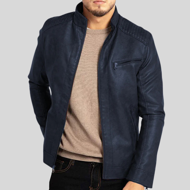 Vielseitige Herren-Übergangsjacke, Modell "David", als klassische Biker- & Freizeitjacke für jede Gelegenheit.
