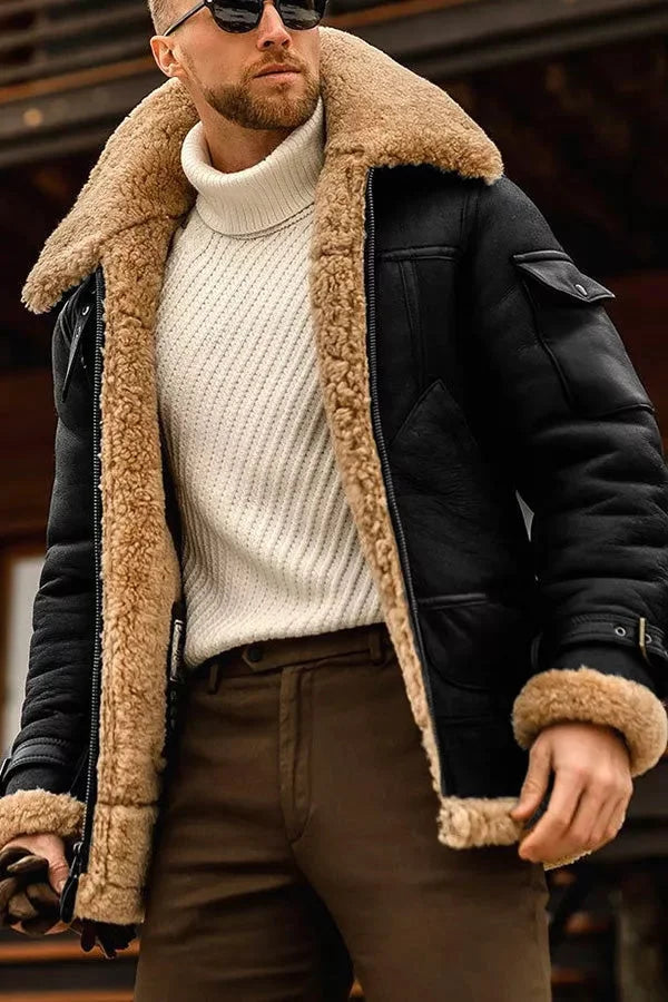 Stilvolle Herren Pilotenjacke in Schwarz, Braun oder Rot; klassischer Vintage-Look für Herrenmode.