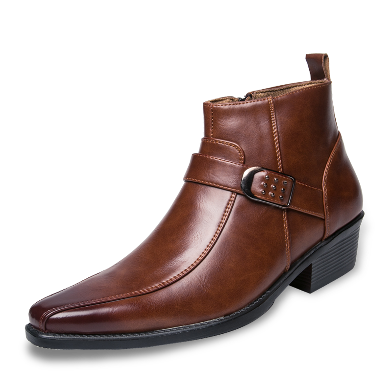 Klassische Herrenstiefel Felix aus braunem Leder mit Schnalle für eleganten Business- oder Freizeitstil im Herbst.