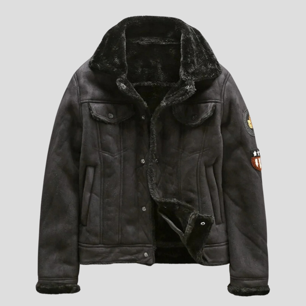 Klassische schwarze Herren-Bikerjacke aus Leder, robust und stilvoll, perfekt für selbstbewusste Auftritte.