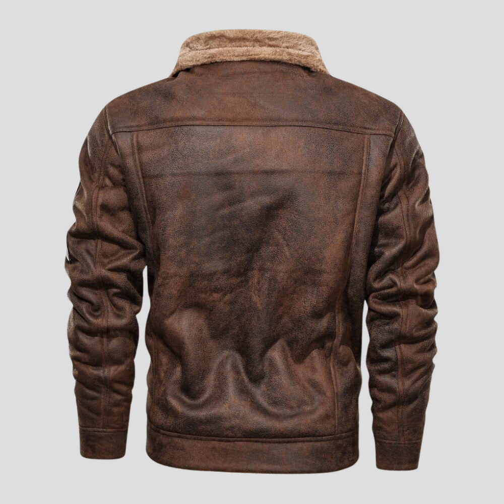 Stilvolle braune Herren-Leder-Bikerjacke, ideal als Übergangsjacke für einen maskulinen Look.