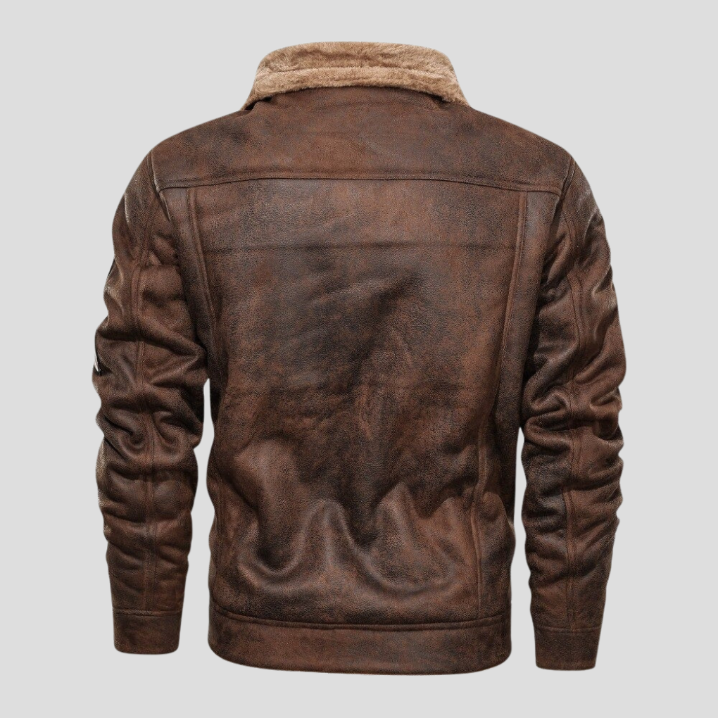 Stilvolle braune Herren-Leder-Bikerjacke, ideal als Übergangsjacke für einen maskulinen Look.