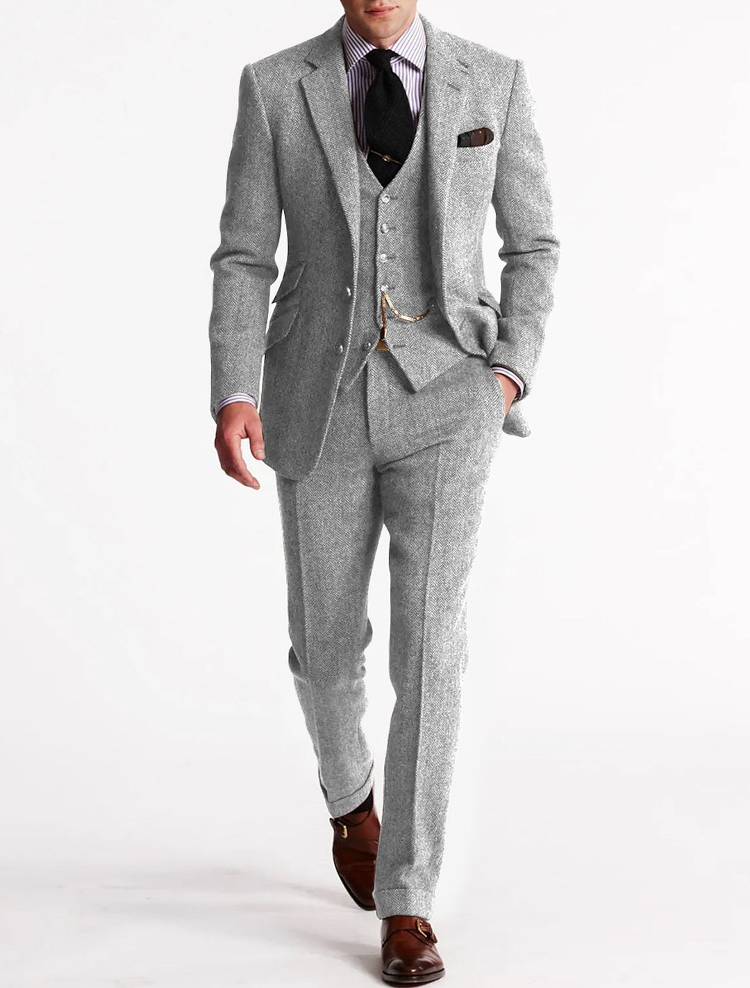 Marineblauer Herren Tweed Anzug Dreiteiler, klassisch & elegant für moderne Business- & Festtagsmode.