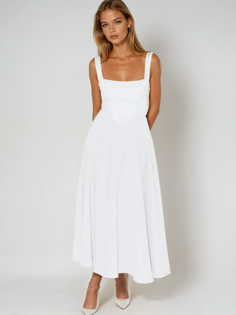 Rotes klassisches Midi-Kleid, elegantes Damenkleid für Festtage und besondere Partys.