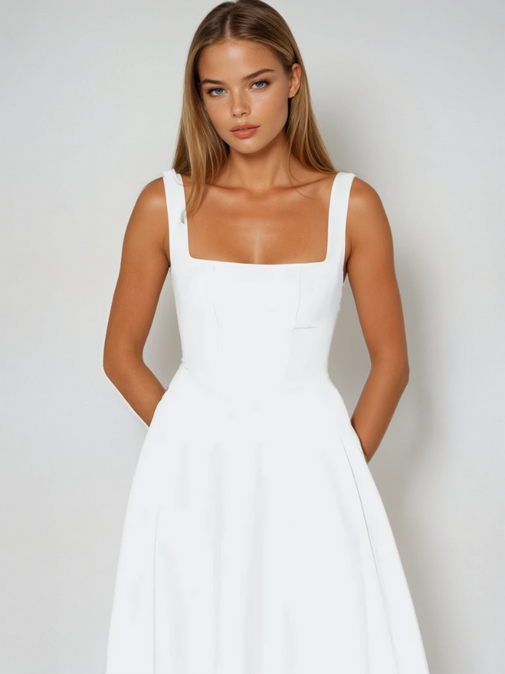 Grünes vielseitiges Midi-Kleid, klassisches Damenkleid für Sommer und festliche Anlässe.