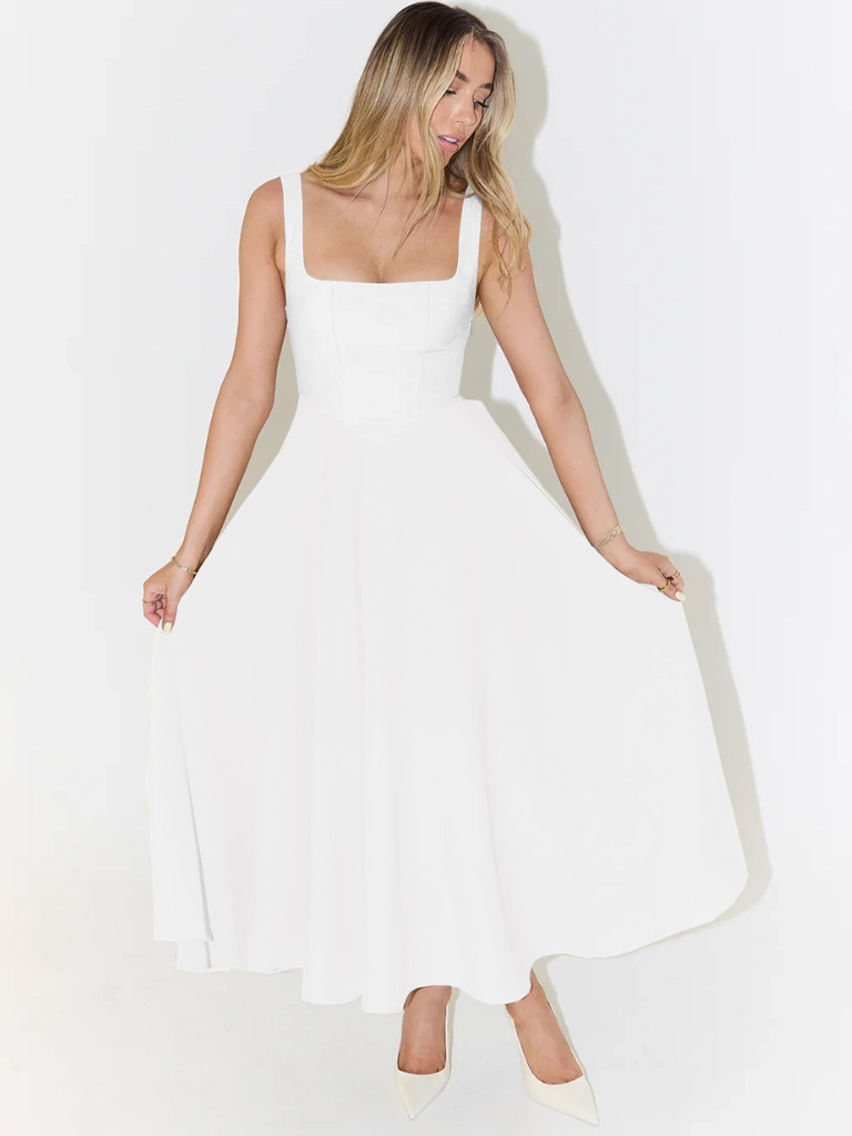 Elegantes schwarzes Damen Midi-Kleid, perfektes Abendkleid und zeitloses Party-Outfit.