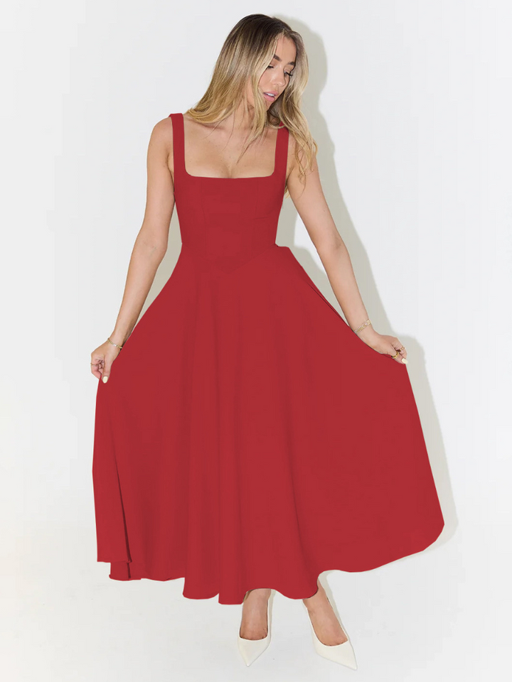 Schwarzes Midi-Kleid für Damen, elegantes Partykleid, Abendmode mit zeitloser Klasse.