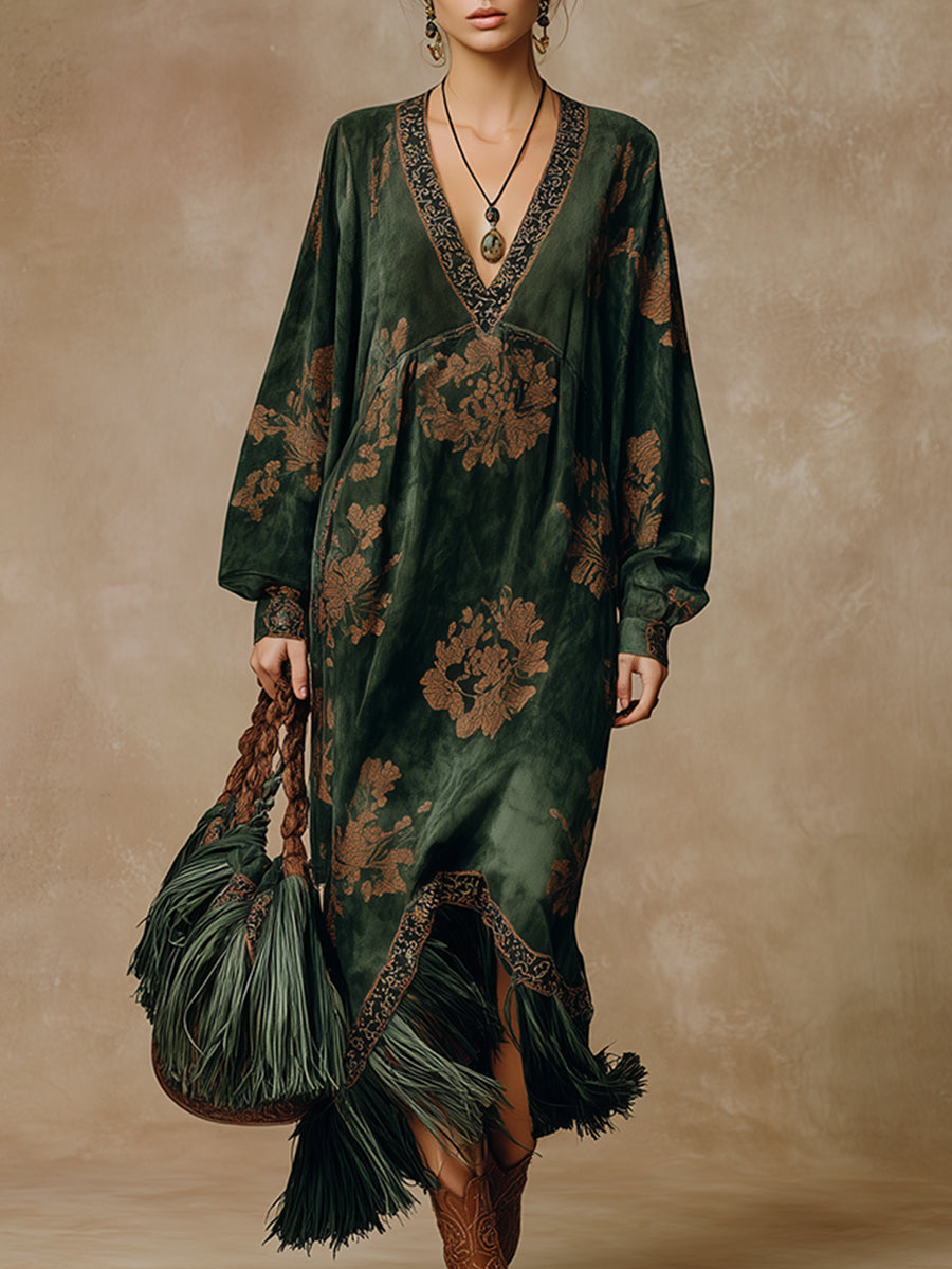 Klassisches grünes Vintage Maxikleid für Damen. Elegantes Sommerkleid, ideal für festliche Anlässe und stilvolle Freizeitlooks.