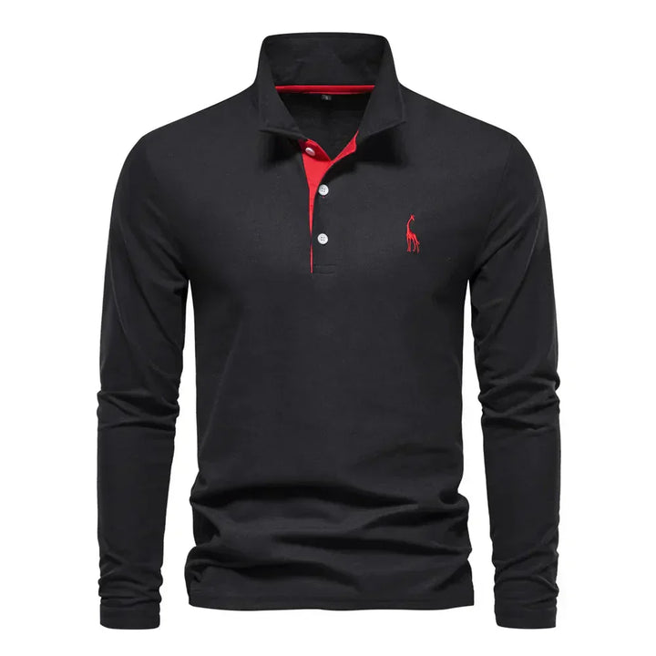 Klassisches Herren Poloshirt Langarm Felix in Schwarz für zeitlose Eleganz, ideal für Business Casual und Freizeit.