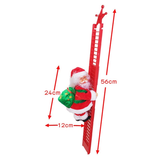Ganzansicht der kletternden Weihnachtsmann Figur mit Leiter, ein komplettes festliches Deko-Set.