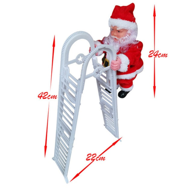 Dynamische Weihnachtsdeko: Plüsch-Weihnachtsmann klettert spielerisch seine rote Leiter hoch – ein Hingucker.