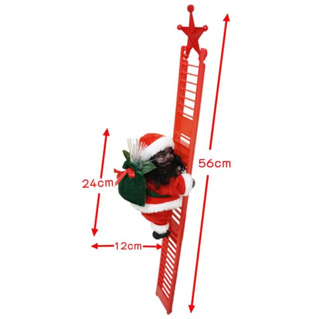 Weihnachtliche Szene mit kletterndem Weihnachtsmann an roter Leiter, schafft sofort festliche Atmosphäre.