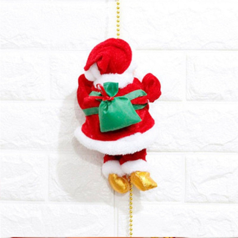 Detailreiche Plüsch Weihnachtsmann Figur kletternd auf Leiter. Perfekte Winter- und Weihnachtsdekoration.