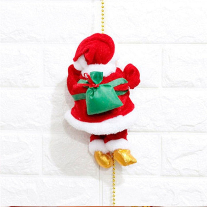 Detailreiche Plüsch Weihnachtsmann Figur kletternd auf Leiter. Perfekte Winter- und Weihnachtsdekoration.