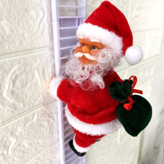 Robuste kletternde Weihnachtsmann Figur mit Leiter, ideal als winterliche Aussenbereichsdeko und Blickfang.