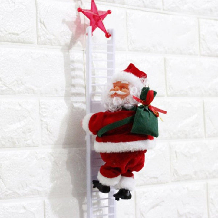 Originelles Weihnachtsgeschenk: Kletternder Weihnachtsmann an Leiter Figur aus Plüsch für festliche Freude.