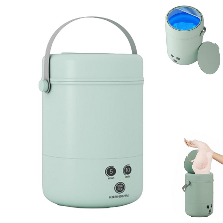 Kompakte automatische Mini-Waschmaschine für Feinwäsche, ideal für Unterwäsche, Socken und kleine Wäschestücke.