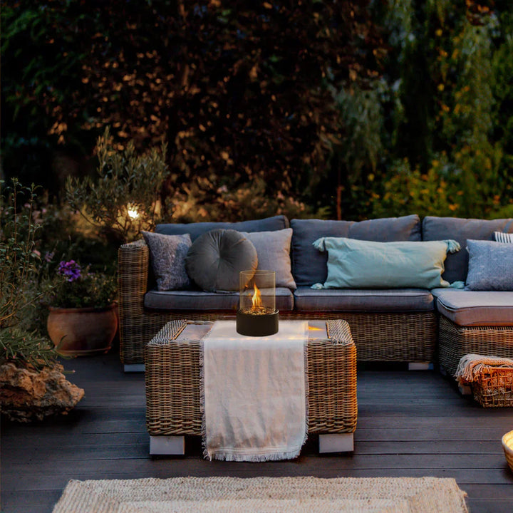 Vielseitige Bio-Ethanol Feuerstelle als Tischdekoration. Tragbar für Wohnzimmer, Balkon & Garten. Gemütlich.